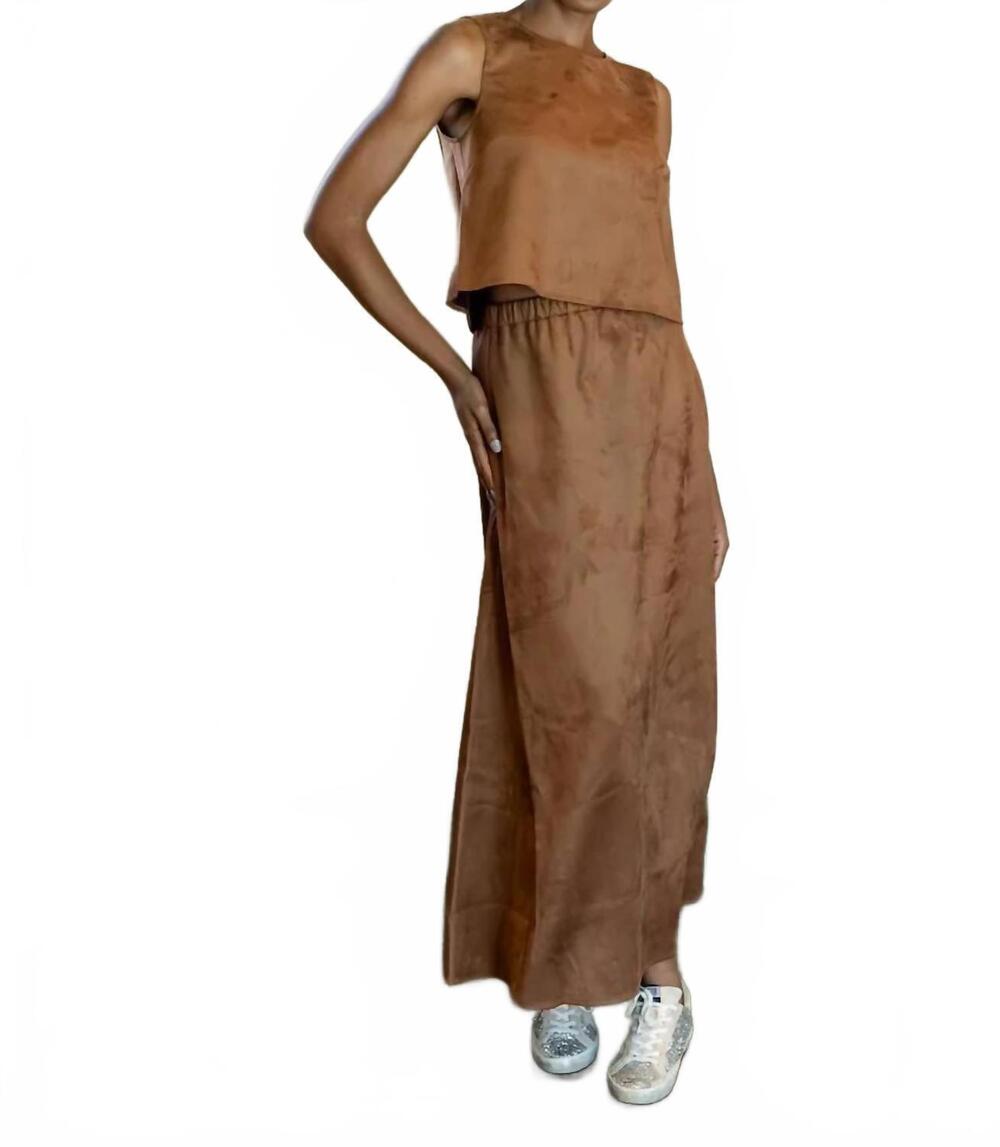 NEW SAIL TO SABLE suede midi skirt set in camel